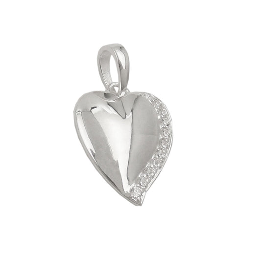 Pendant 16x14mm heart with zirconia shiny silver 925