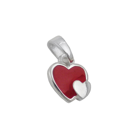 Pendant 8x9mm hearts red-silver, silver 925