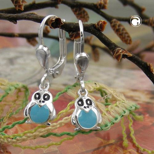 Ear leverback earrings 22x6mm penguin light blue painted silver 925
