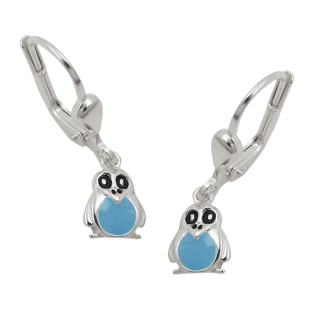 Ear leverback earrings 22x6mm penguin light blue painted silver 925