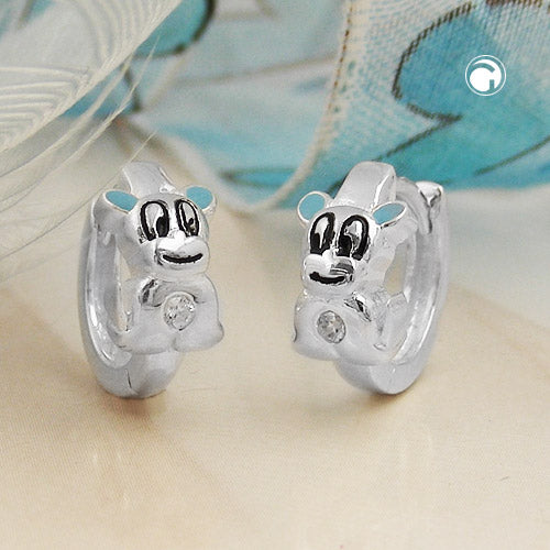 Hoop earrings 12x2mm hinged dog light blue lacquered with zirconia silver 925