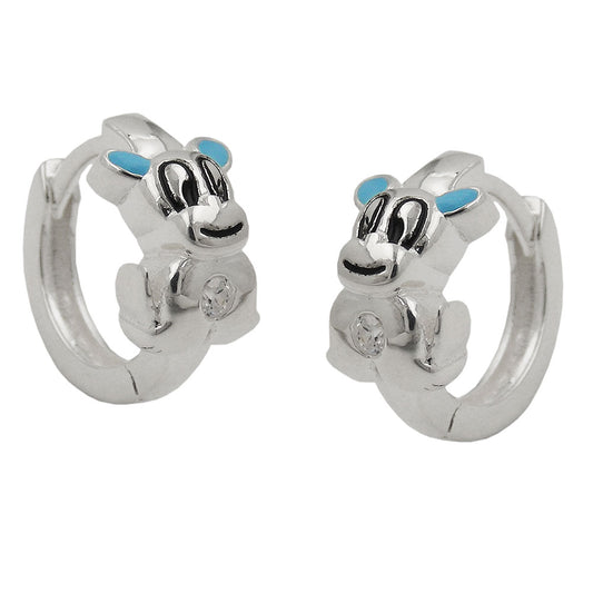 Hoop earrings 12x2mm hinged dog light blue lacquered with zirconia silver 925