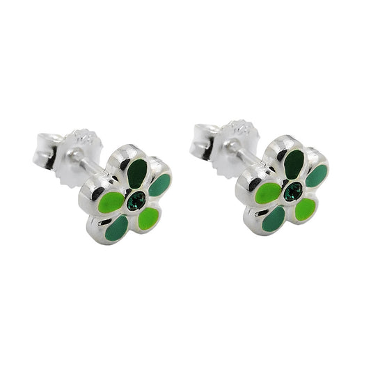 Stud earring 6.5mm children's earring flower green-lacquered silver 925