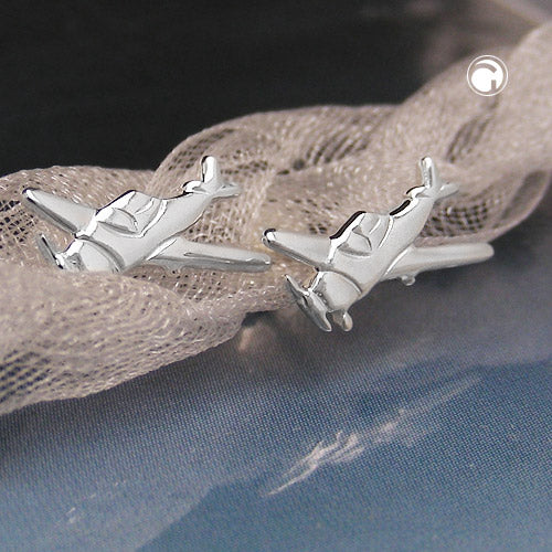 Stud earring 12x5mm small motor airplane silver 925