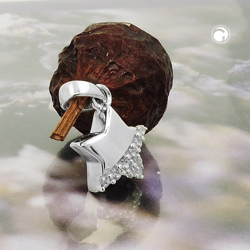 Pendant 9mm star with zirconia shiny silver 925