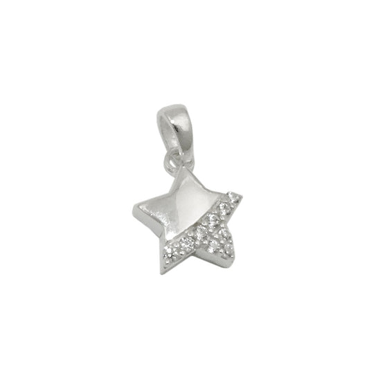 Pendant 9mm star with zirconia shiny silver 925