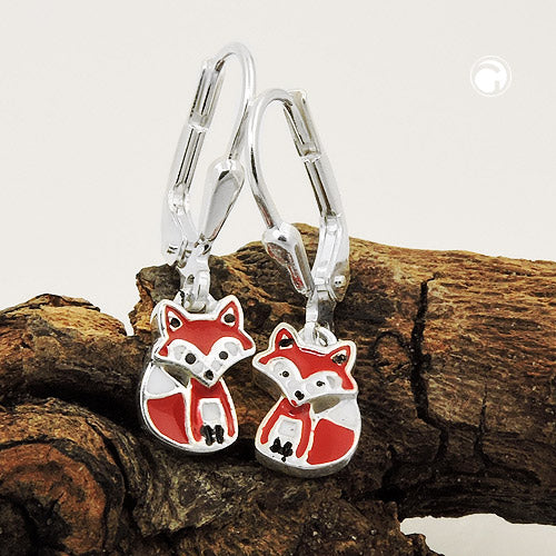 Ear stud earrings 22x6mm fox red-white-black lacquered silver 925