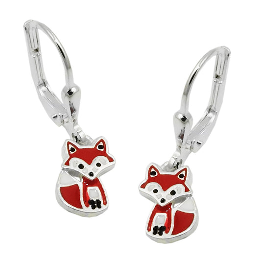 Ear stud earrings 22x6mm fox red-white-black lacquered silver 925