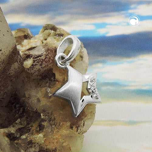 Pendant 9mm star with zirconias matt-glossy silver 925