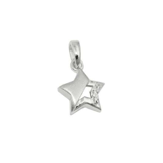 Pendant 9mm star with zirconias matt-glossy silver 925