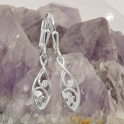 Ear stud earrings 31x6mm drop shape oriental silver 925