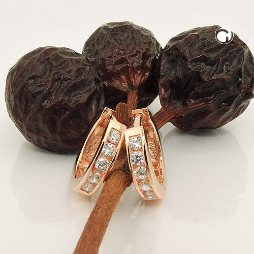 Creole 12x2.5mm folding hinge red gold plated zirconia silver 925