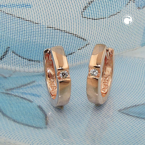 Creole 12x2mm folding hinge zirconia red gold plated silver 925