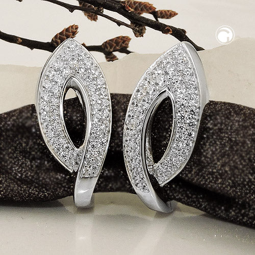 Creole 26x11mm folding hinge leaf zirconia rhodium-plated silver 925