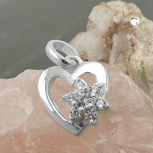 Pendant 9x9mm heart with flower made of zirconia silver 925