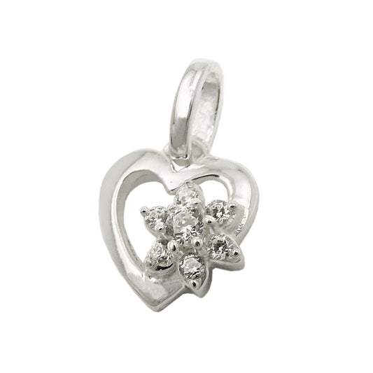 Pendant 9x9mm heart with flower made of zirconia silver 925