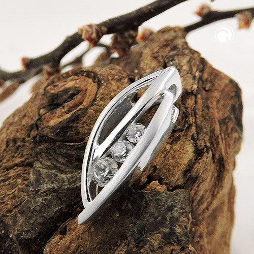 Pendant 17x6mm leaf-like matt-glossy with 3 zirconias silver 925
