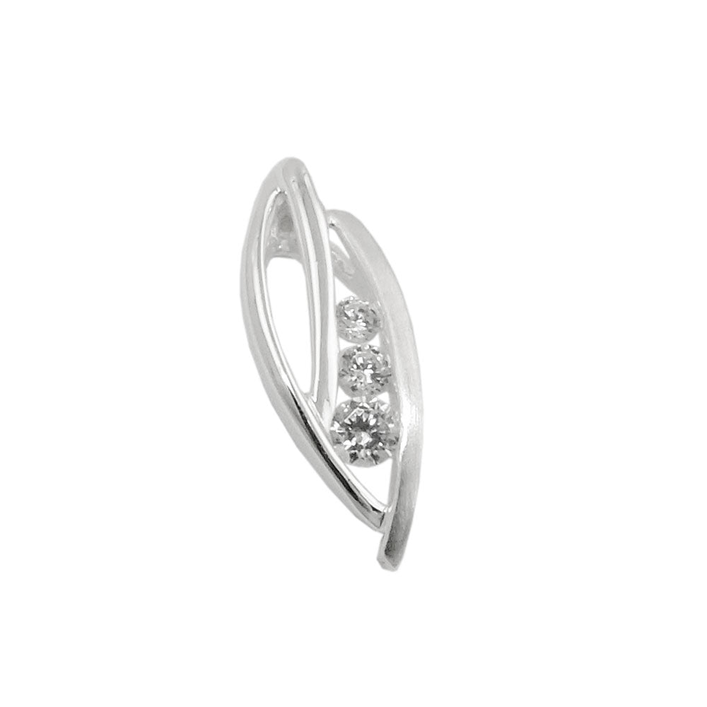 Pendant 17x6mm leaf-like matt-glossy with 3 zirconias silver 925