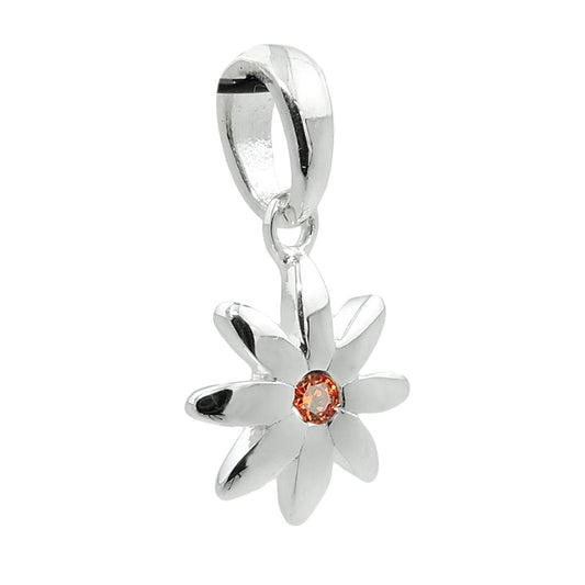 Flower pendant 8mm zirconia red-orange silver 925