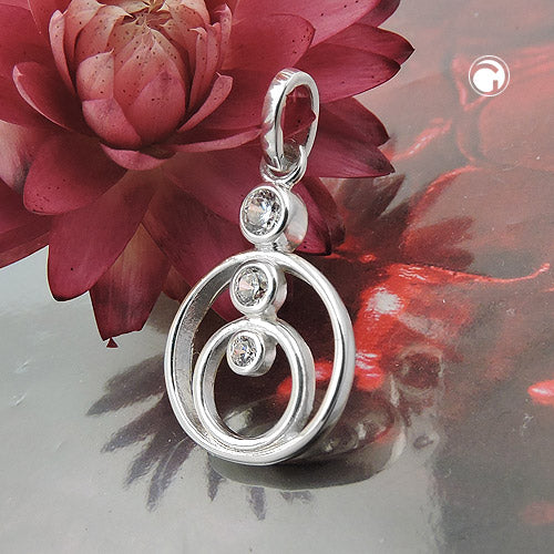 Pendant 17x13mm 2 rings with 3 zirconias silver 925