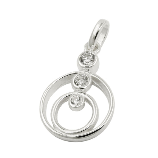 Pendant 17x13mm 2 rings with 3 zirconias silver 925