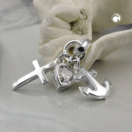 Pendant approx. 23mm Faith-Love-Hope with zirconia silver 925