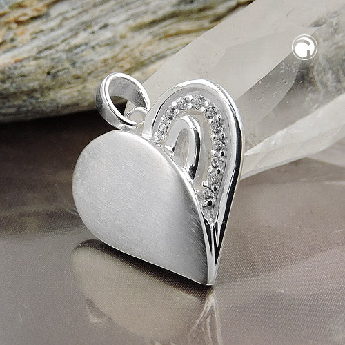Pendant 16x16mm heart with zirconias matt-glossy silver 925