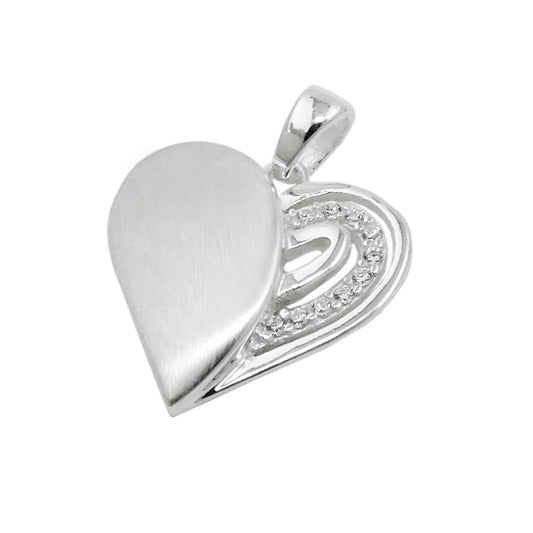 Pendant 16x16mm heart with zirconias matt-glossy silver 925