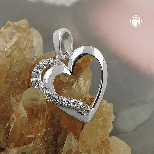 Pendant 13x13mm heart with zirconias silver 925