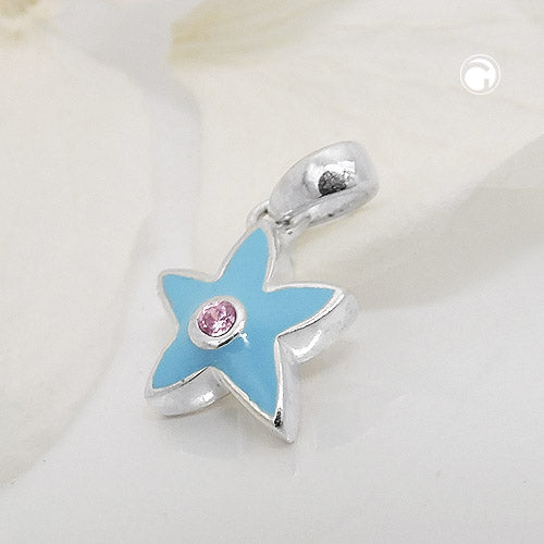 Star pendant 9x9mm light blue with zirconia silver 925