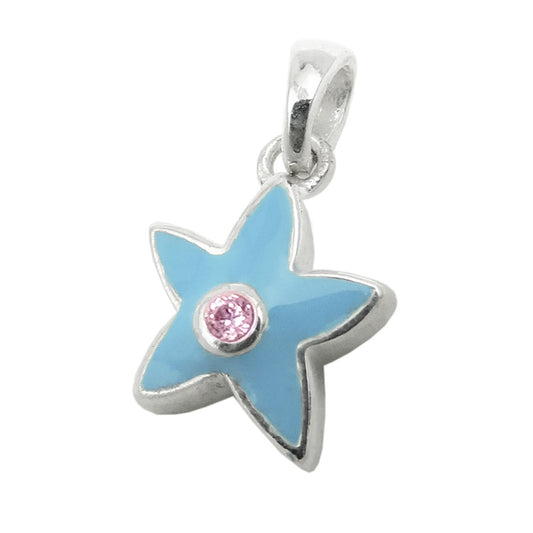 Star pendant 9x9mm light blue with zirconia silver 925