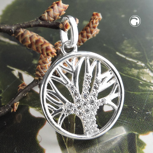 Pendant 15mm Tree of Life with Zirconias Silver 925