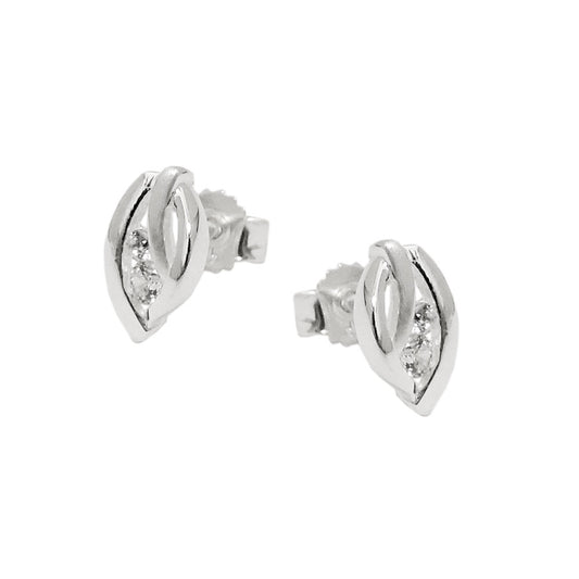 Stud earring 9x5mm leaf matt-glossy with zirconias, silver 925