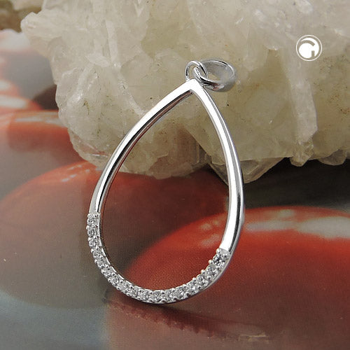 Pendant 25x18mm drop bow with zirconias silver 925