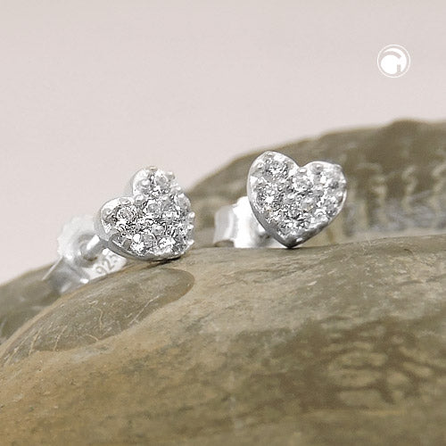 Stud earrings 5x5mm heart with zirconias silver 925