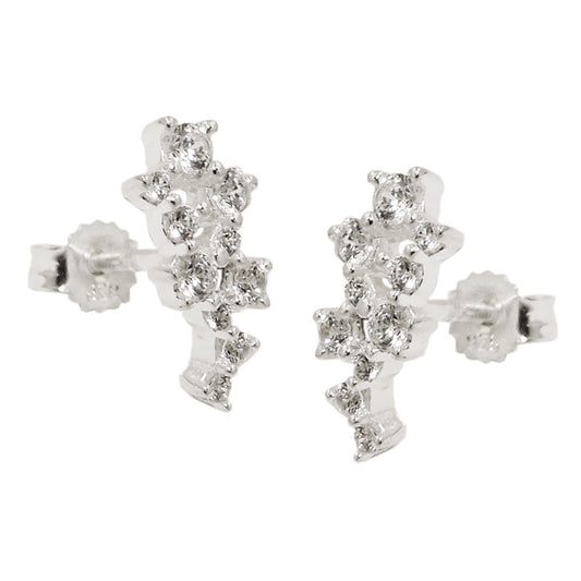 Stud earrings 13x6mm flower with zirconias silver 925