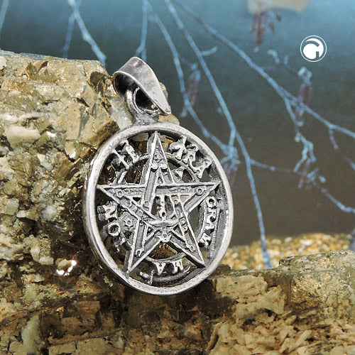 Pendant 15mm pentagram amulet blackened silver 925