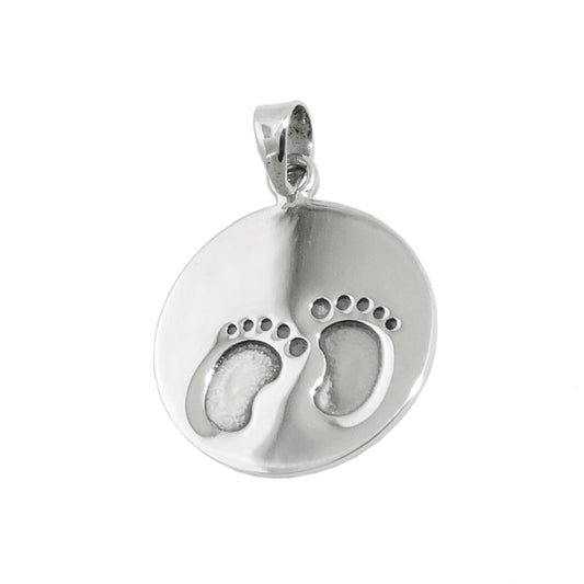 Pendant 16mm engraving pendant small feet shiny blackened silver 925