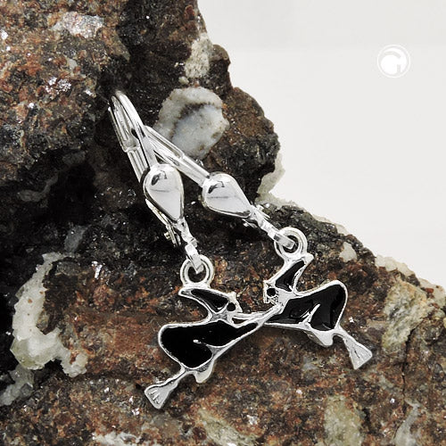 Ear clip earrings 24x12mm witch black lacquered silver 925