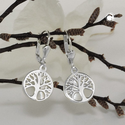 Ear clip earrings 28x12mm tree of life with mother of pearl silver 925