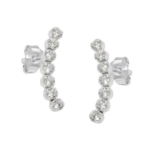 Stud earrings 16x3mm arch with 7 white zirconias each, silver 925