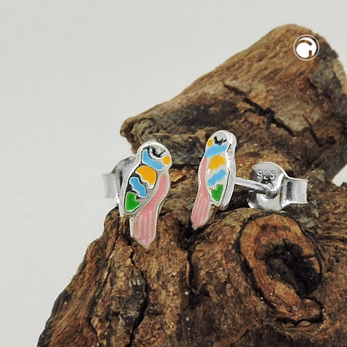 Stud earring 9x4mm children's earring parrot colored lacquered silver 925