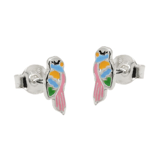 Stud earring 9x4mm children's earring parrot colored lacquered silver 925