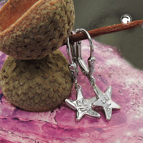 Ear leverback earrings 25x9mm star with face zirconia white rhodium-plated silver 925