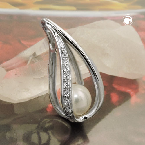 Pendant 27x12x12mm cultured pearl 8mm rhodium-plated silver 925