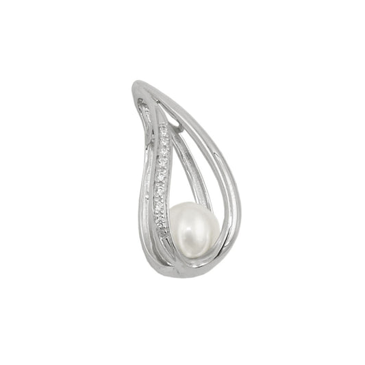 Pendant 27x12x12mm cultured pearl 8mm rhodium-plated silver 925