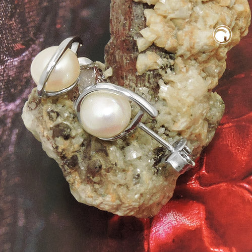 Stud earring 11x7mm cultured pearl rhodium-plated silver 925