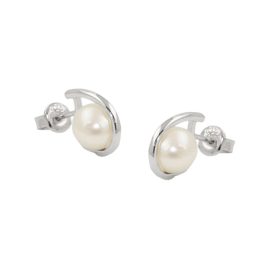 Stud earring 11x7mm cultured pearl rhodium-plated silver 925