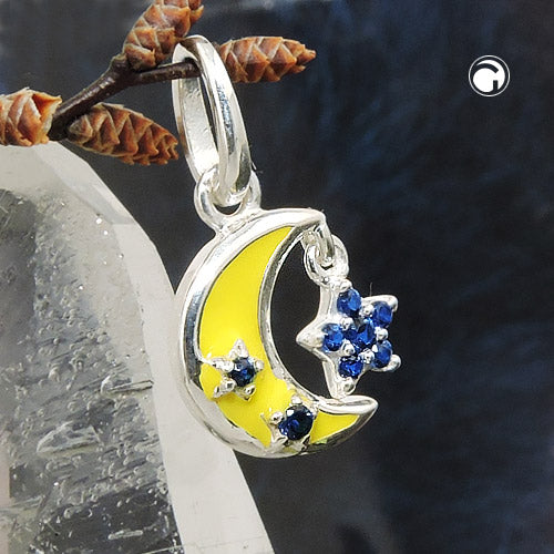 Pendant 11x11mm moon with star zirconia silver 925