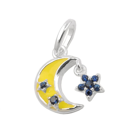 Pendant 11x11mm moon with star zirconia silver 925